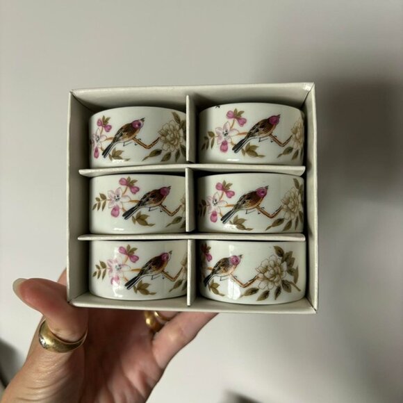 Set of 6 ceramic bird butterfly napkin rings - Picture 1 of 4